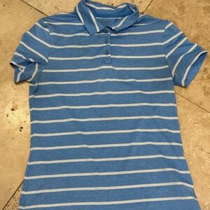 Nike Golf Polo Shirt Womens Small Blue/White Dri-FIT Performance Swoosh- EUC